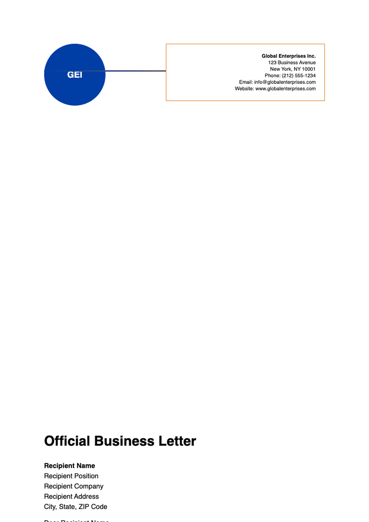 Corporate letterhead with blue and orange accents and crown logo_variant_2